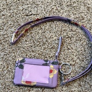 Vera Bradley Lavender Floral ID Holder with Lanyard and Key Ring